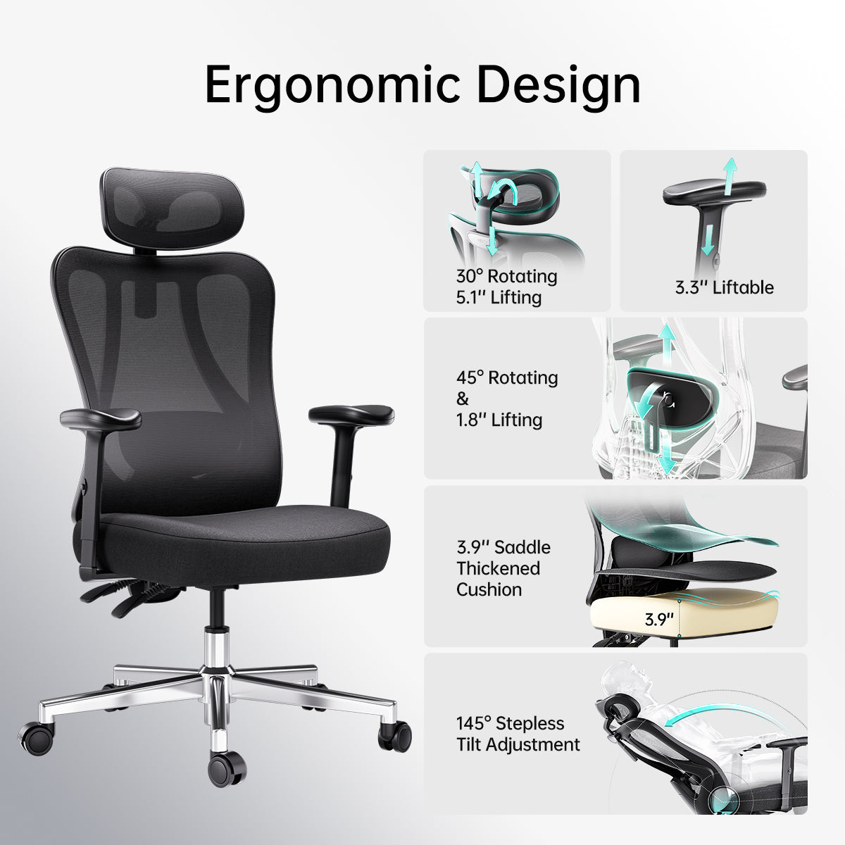 HBADA P3 Ergonomic Office Chair without Footrest